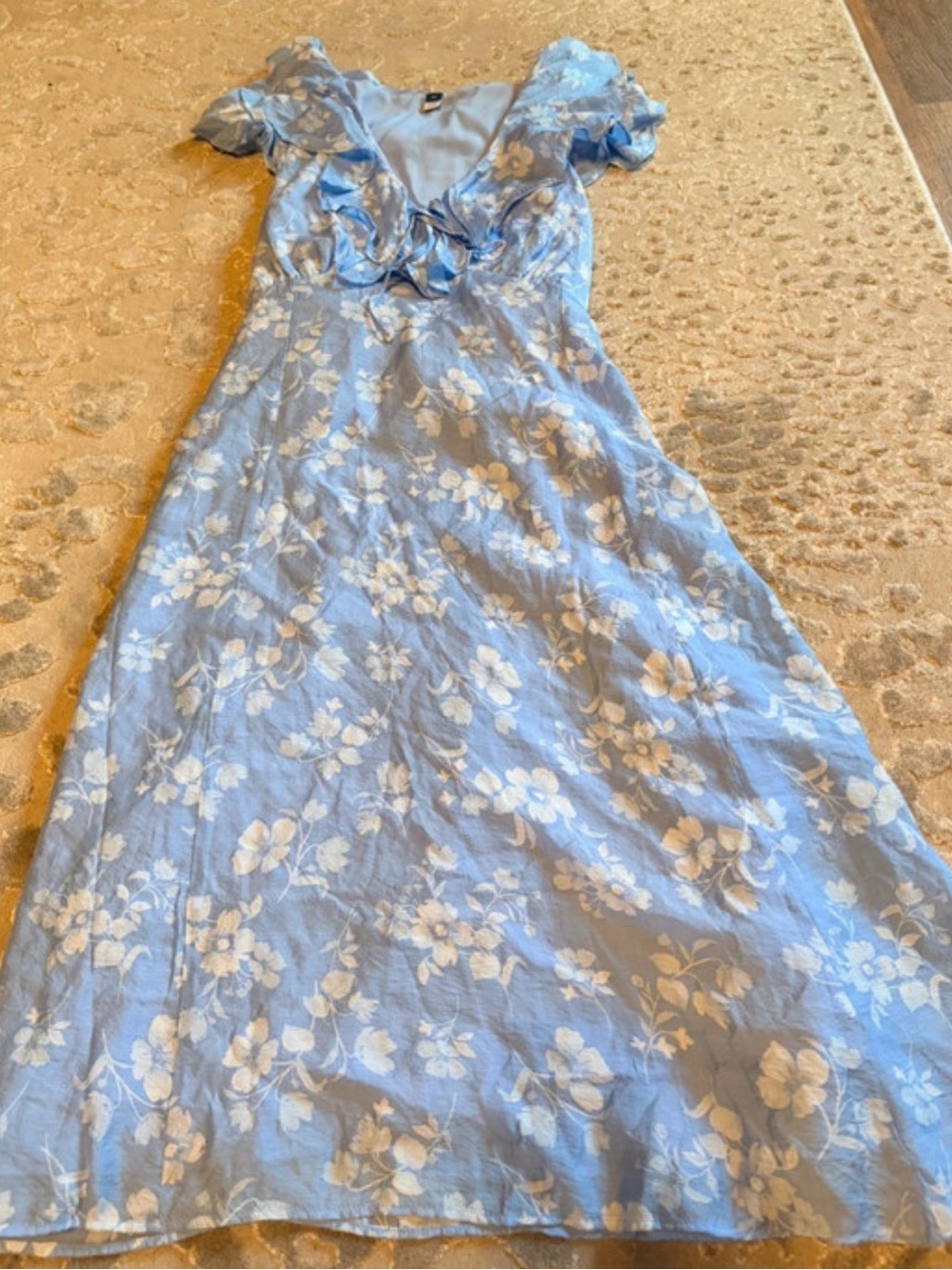Old Navy Light Blue and White Floral Ruffle Maxi Dress